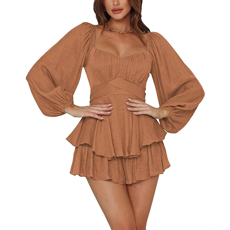 Women's Ruffled Lantern Sleeve Dress