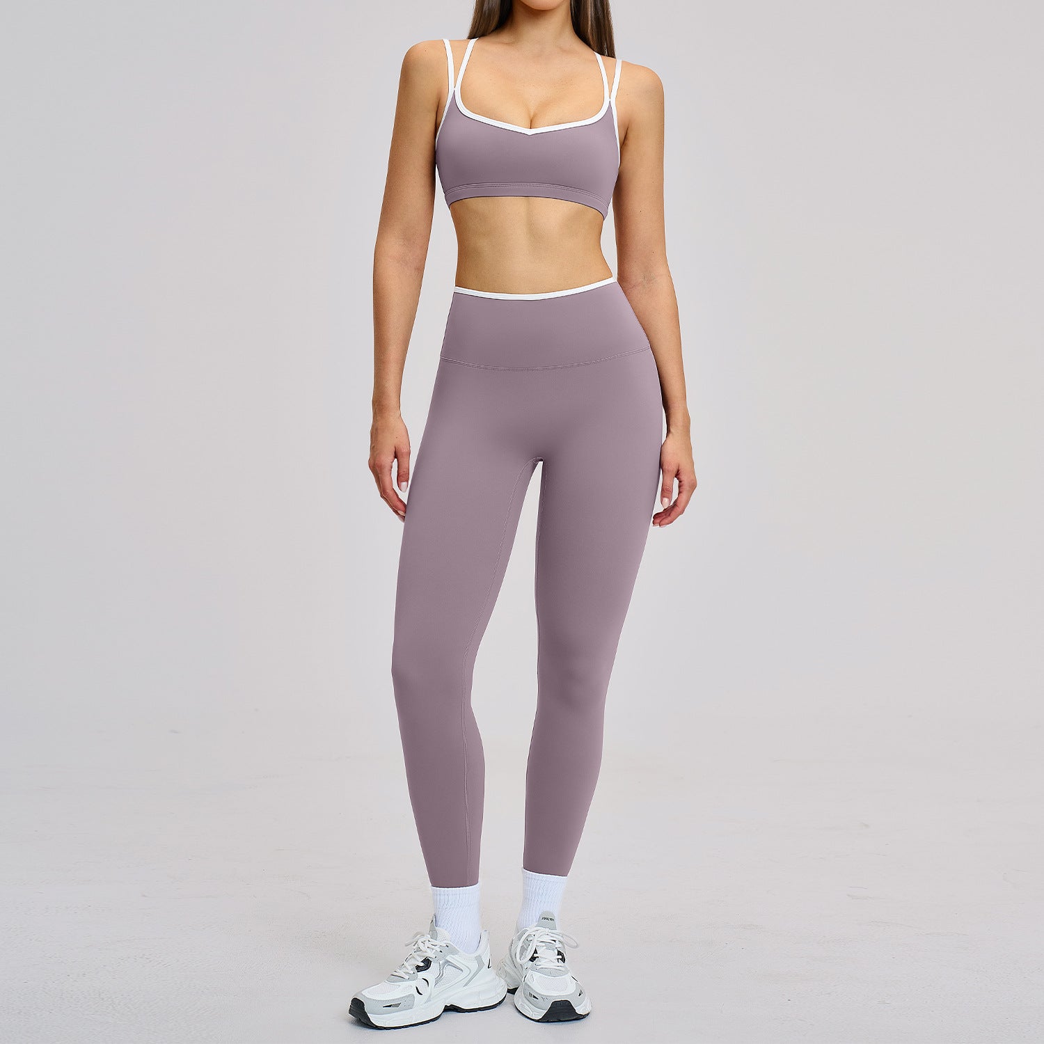Women's Contrast Trim Yoga Fitness Outfit