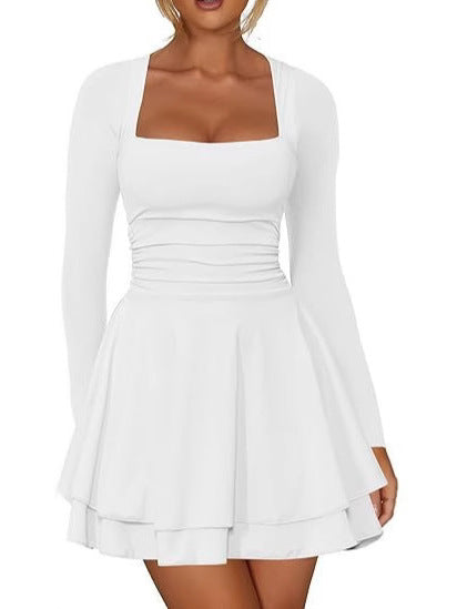 Women's Square Neck Pleated Party Dress