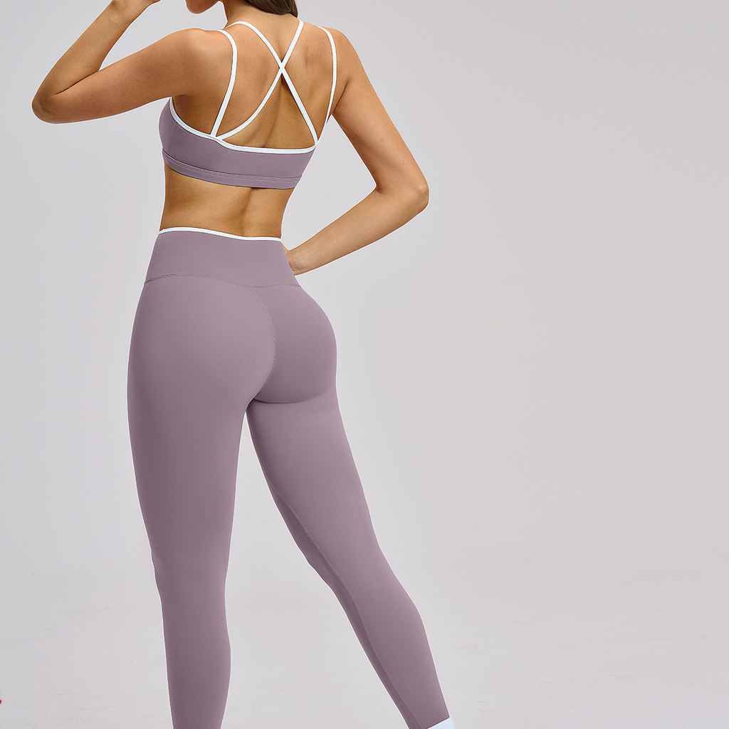Women's Contrast Trim Yoga Fitness Outfit