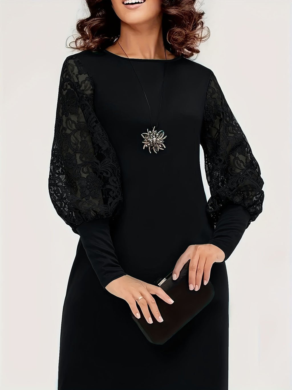 Elegant Lace Lantern Sleeve Dress