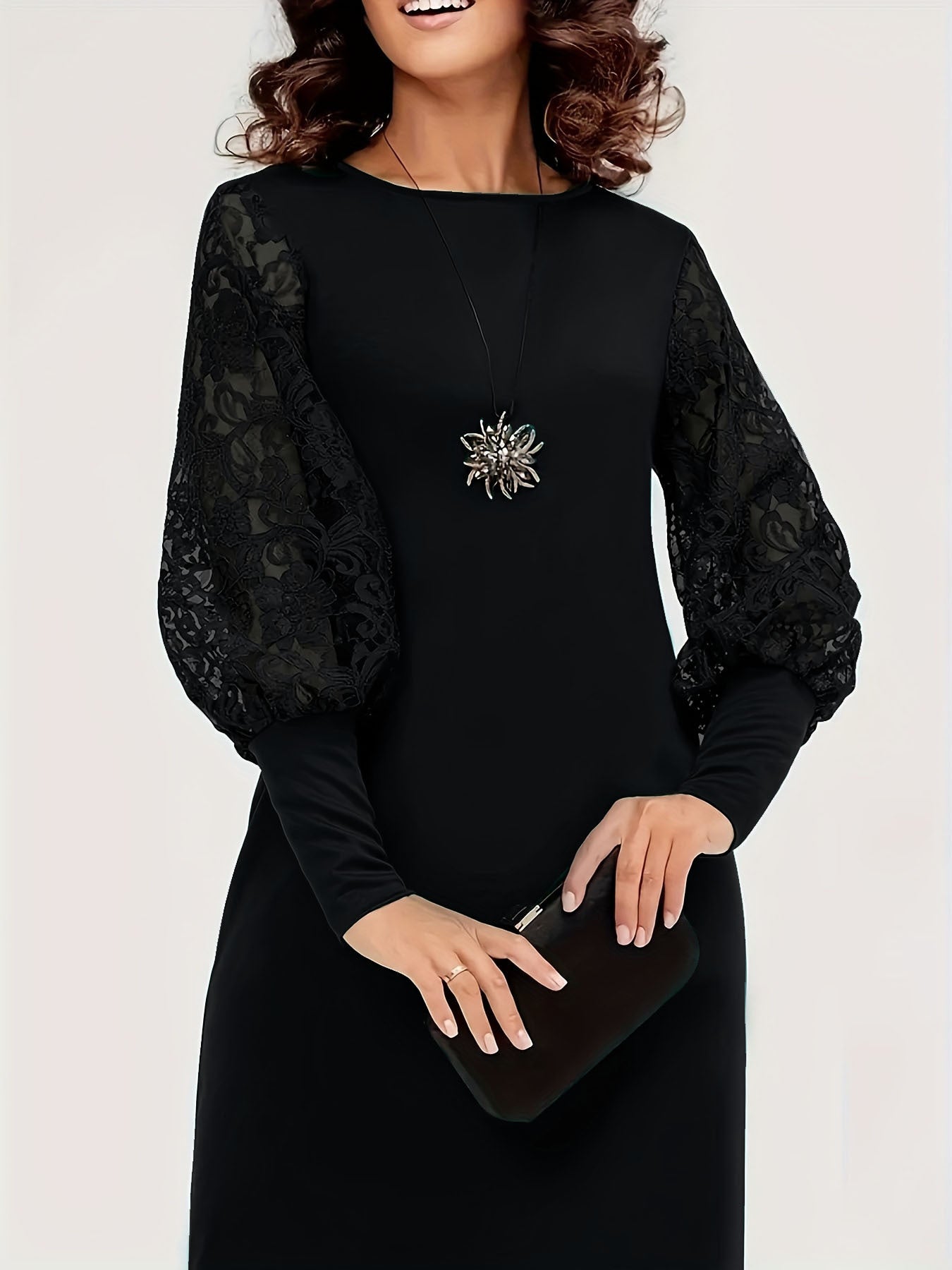 Elegant Lace Lantern Sleeve Dress