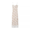 Women's Lace Strap Midi Dress with Side Slit