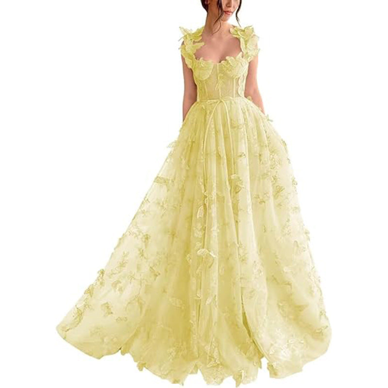 Elegant Lace Mesh Bridesmaid Evening Dress