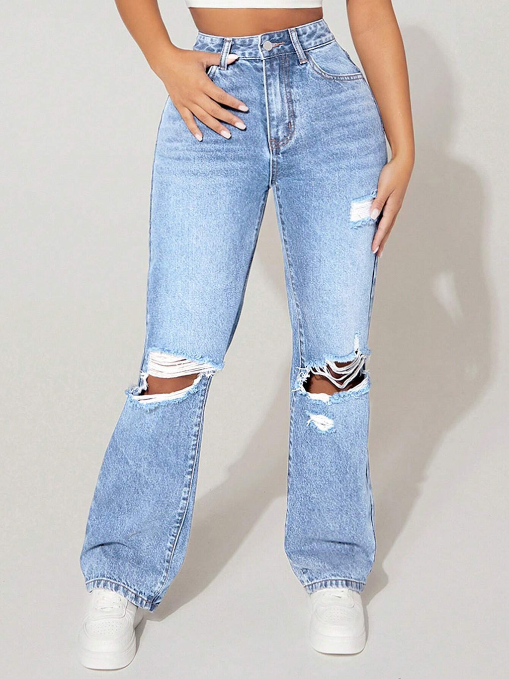 Women's High Waist Straight Leg Denim Pants