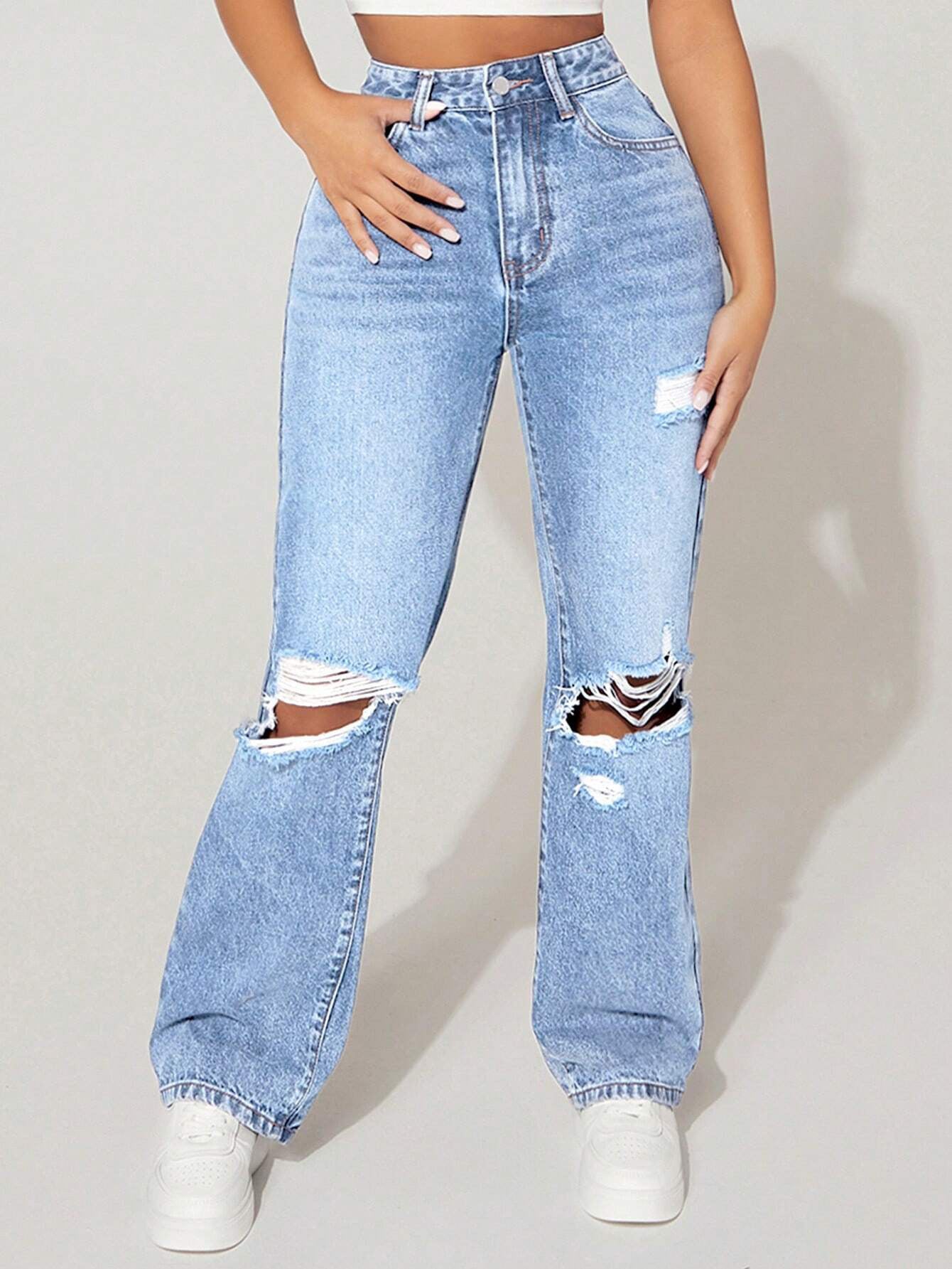 Women's High Waist Straight Leg Denim Pants