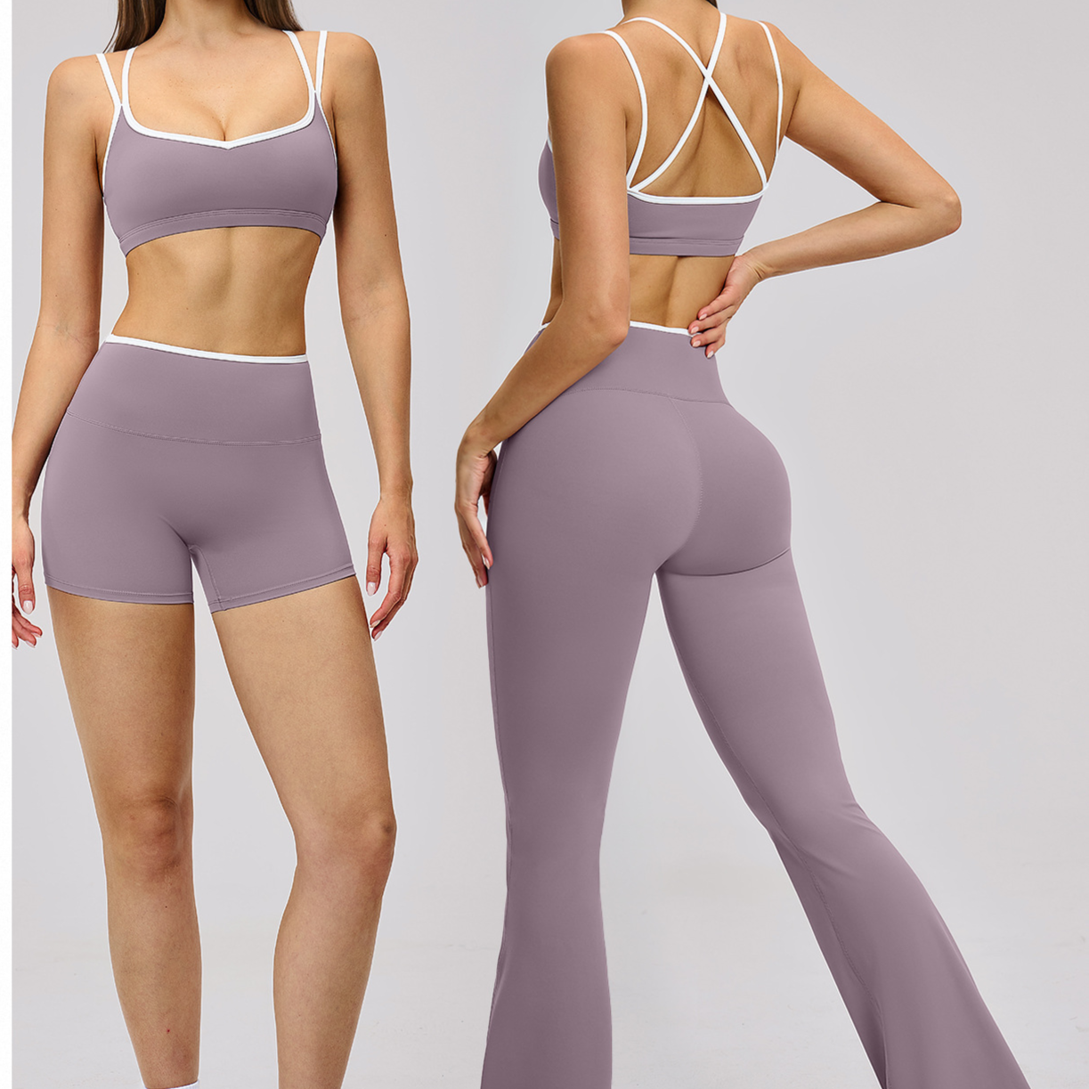 Women's Contrast Trim Yoga Fitness Outfit