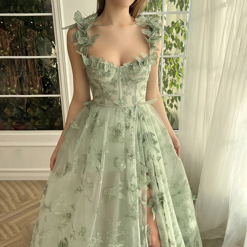 Elegant Lace Mesh Bridesmaid Evening Dress