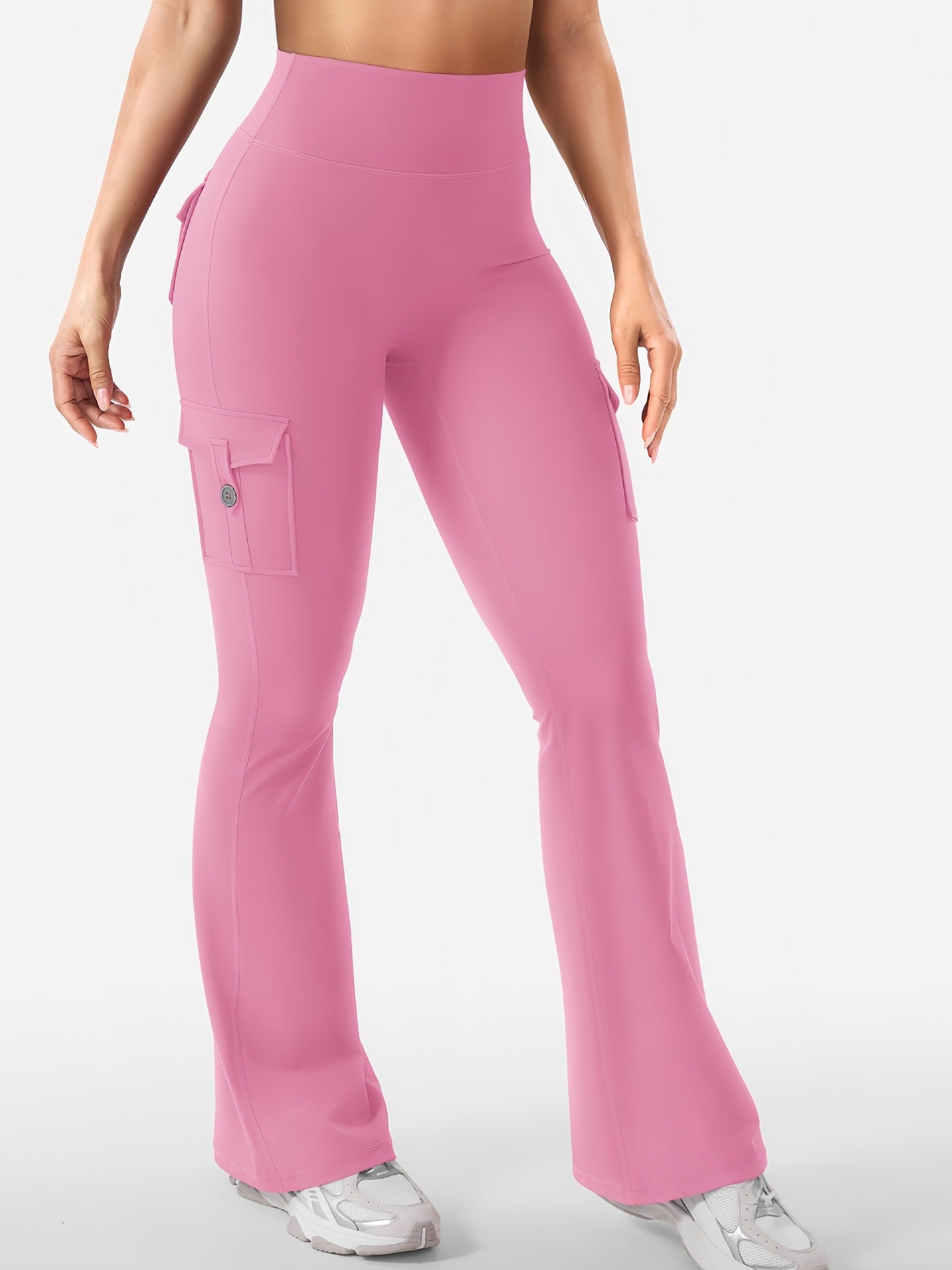 Women Cargo Pocket Flared Yoga Pants Tummy Control Fitness Leggings