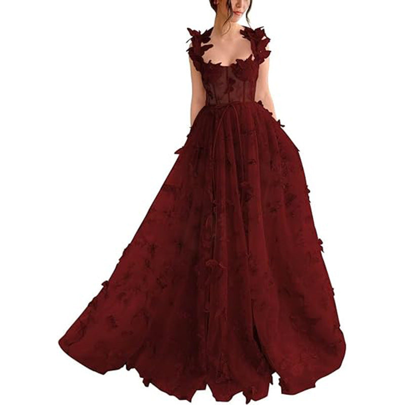 Elegant Lace Mesh Bridesmaid Evening Dress