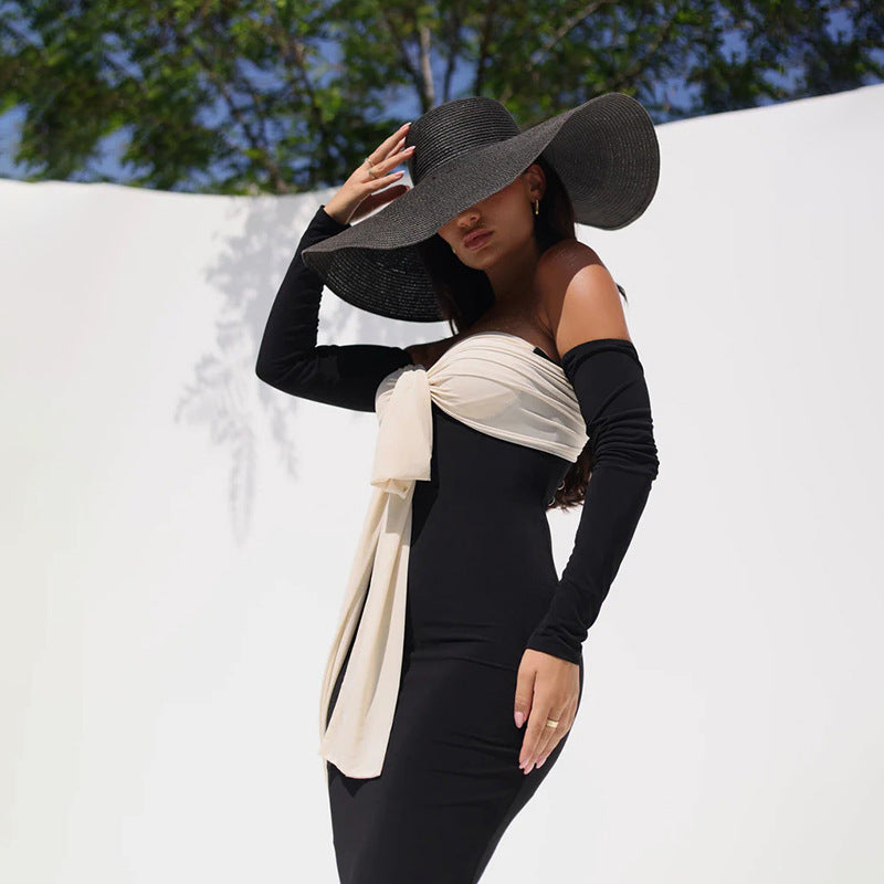 Off-Shoulder Bodycon Long Dress with Bow