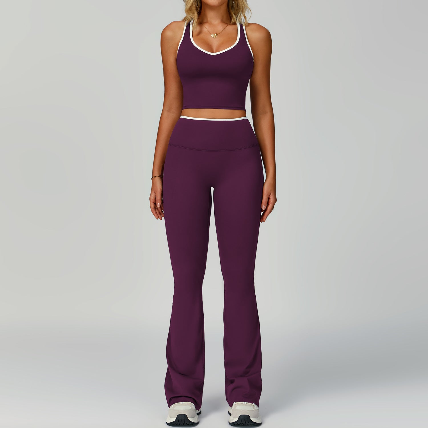 Women's Contrast Trim Yoga Fitness Outfit