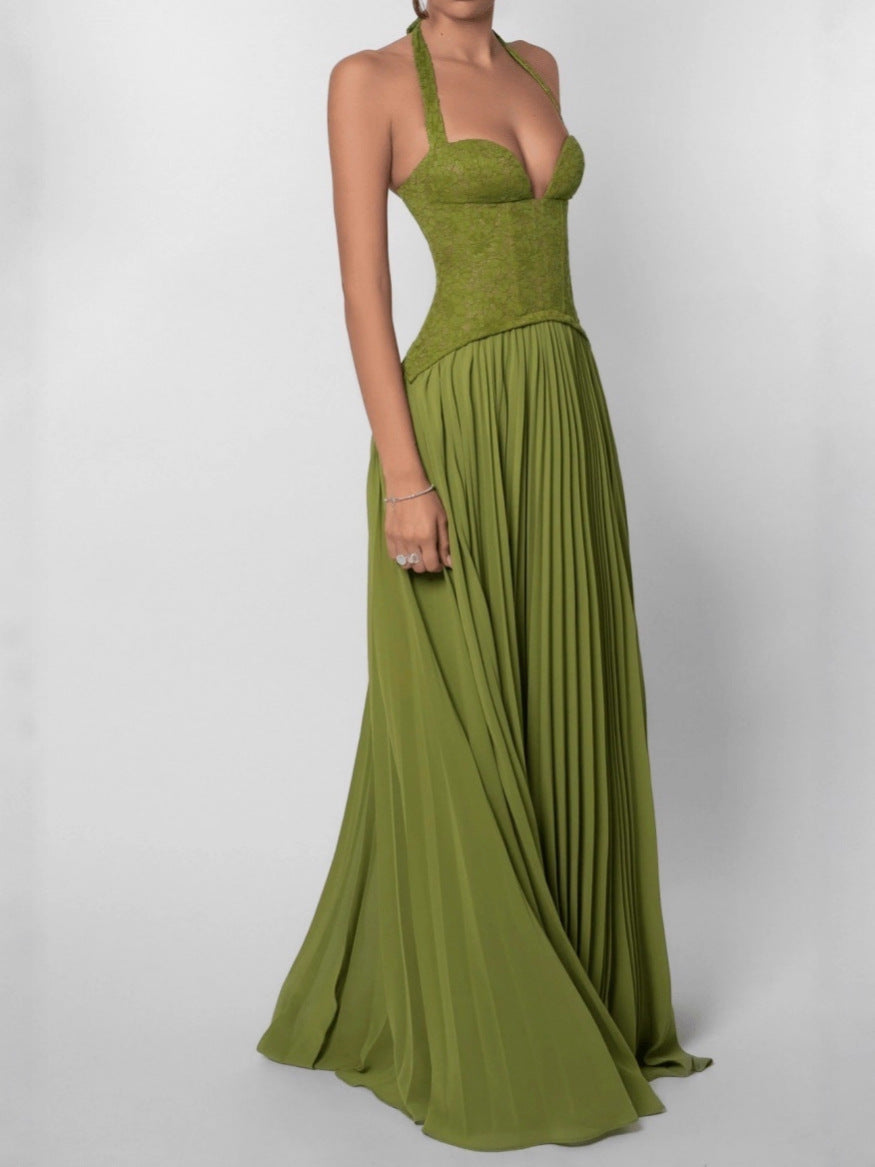 Womens Halterneck Pleated Dress