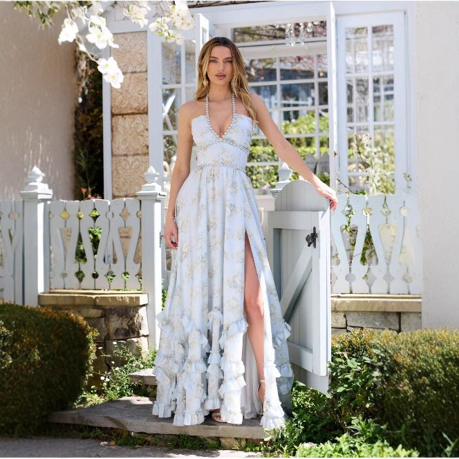 Elegant Floral Print Chiffon Dress