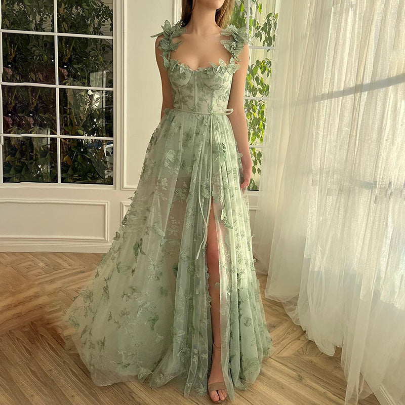 Elegant Lace Mesh Bridesmaid Evening Dress