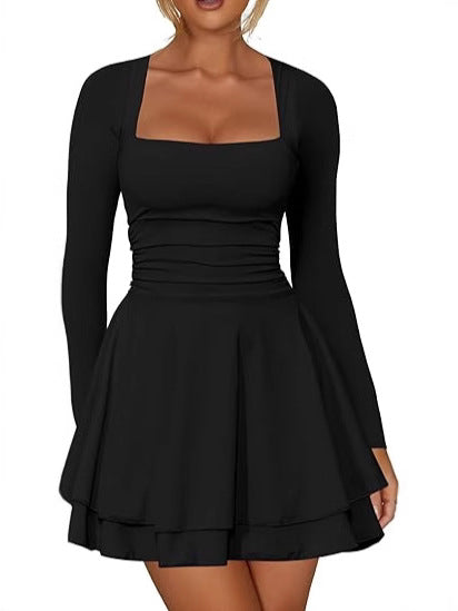 Women's Square Neck Pleated Party Dress