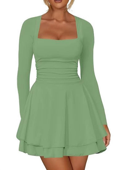Women's Square Neck Pleated Party Dress