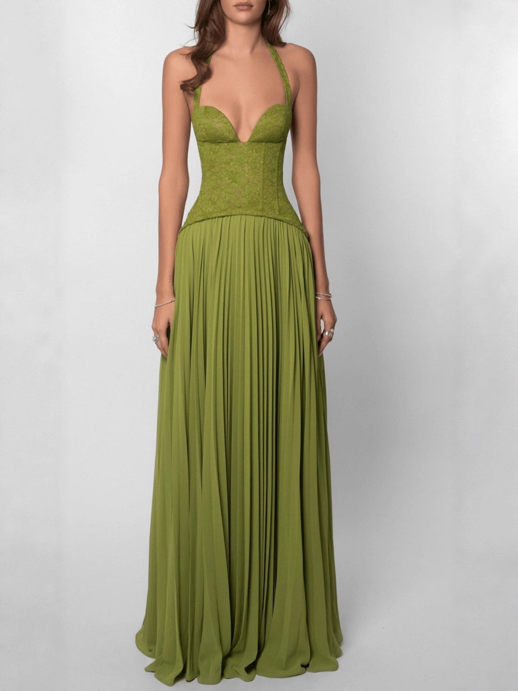 Womens Halterneck Pleated Dress