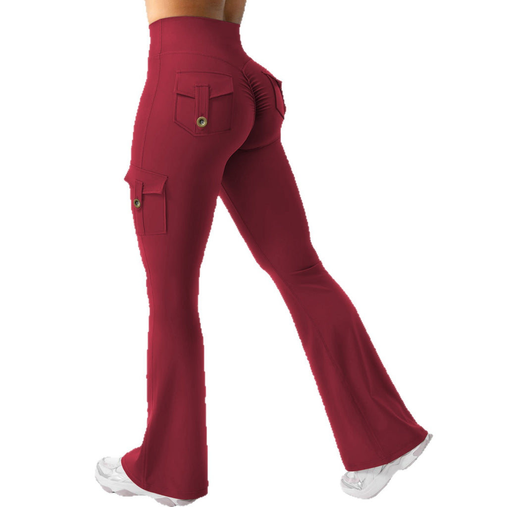 Women Cargo Pocket Flared Yoga Pants Tummy Control Fitness Leggings