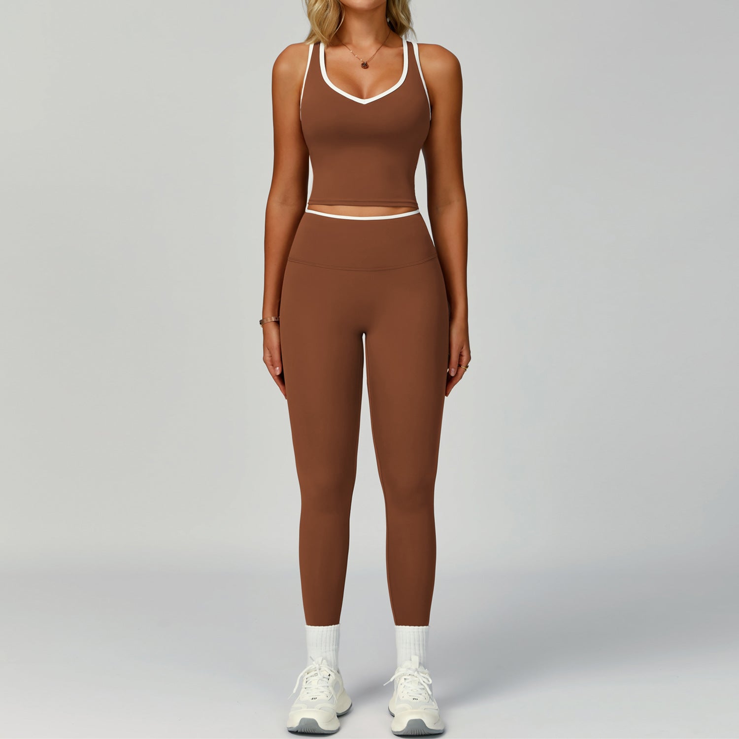 Women's Contrast Trim Yoga Fitness Outfit