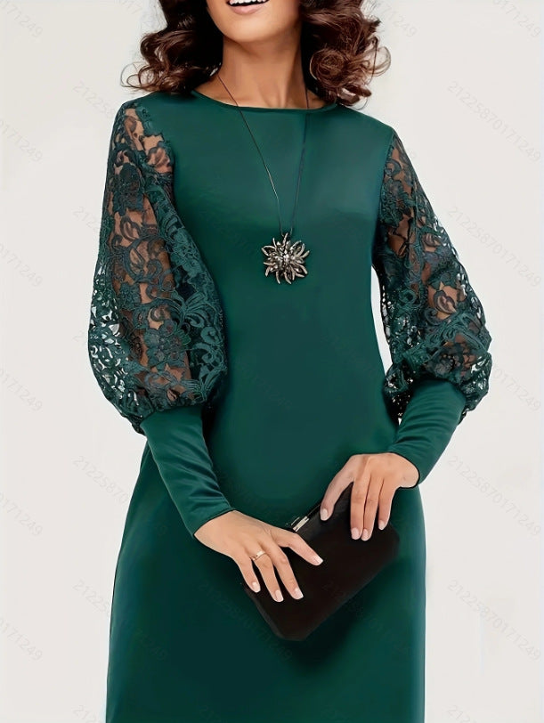 Elegant Lace Lantern Sleeve Dress