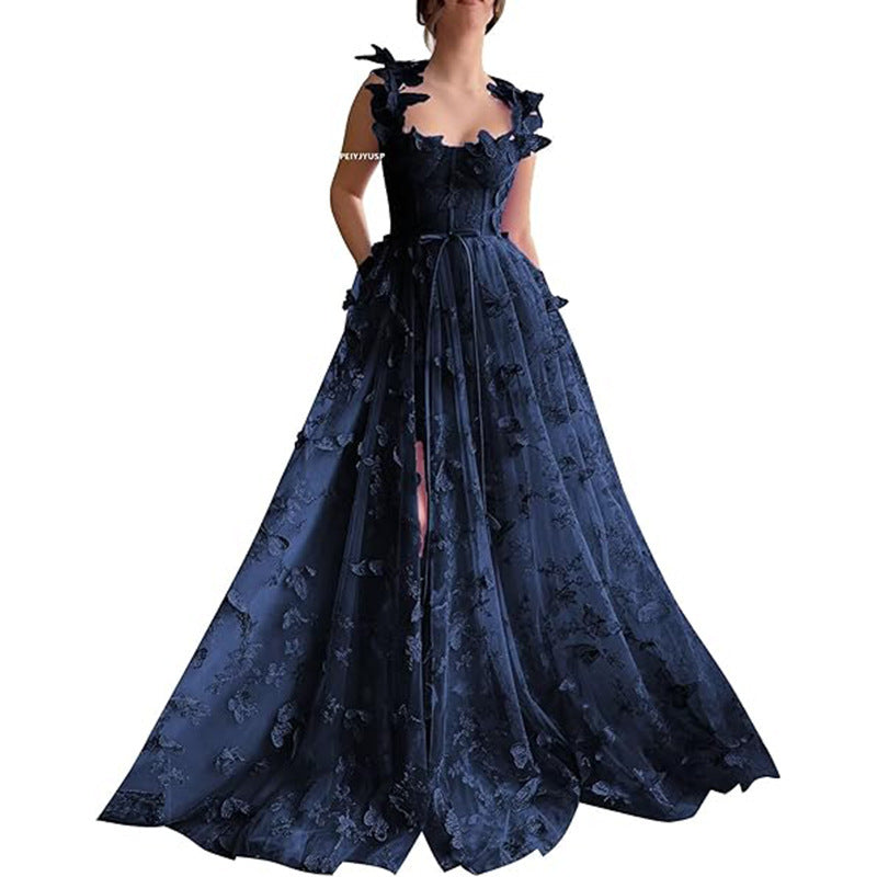 Elegant Lace Mesh Bridesmaid Evening Dress