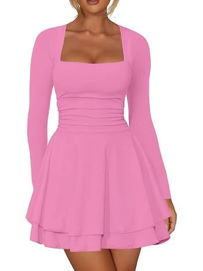 Women's Square Neck Pleated Party Dress