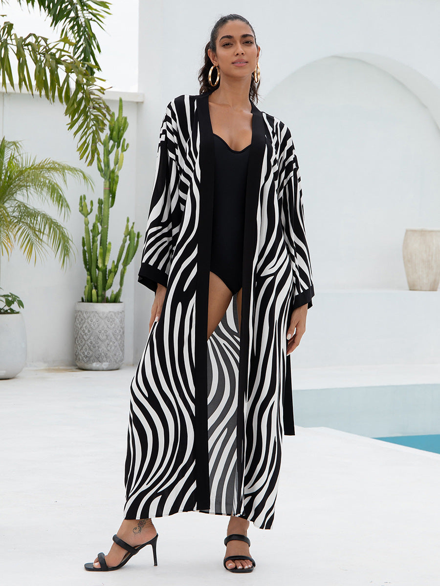Rayon Printed Beach Cover-Up Loose Shirt Dress