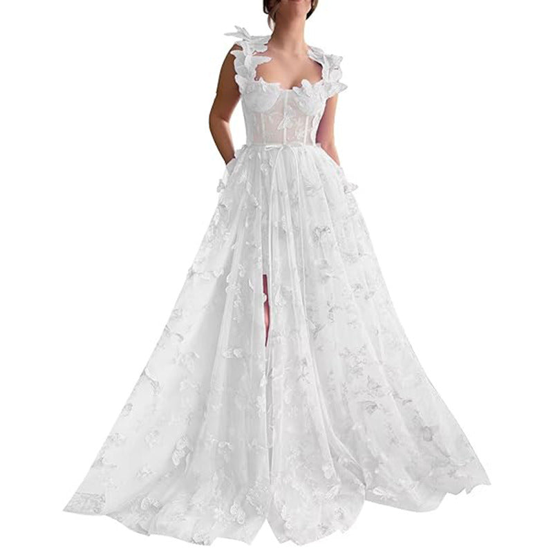 Elegant Lace Mesh Bridesmaid Evening Dress