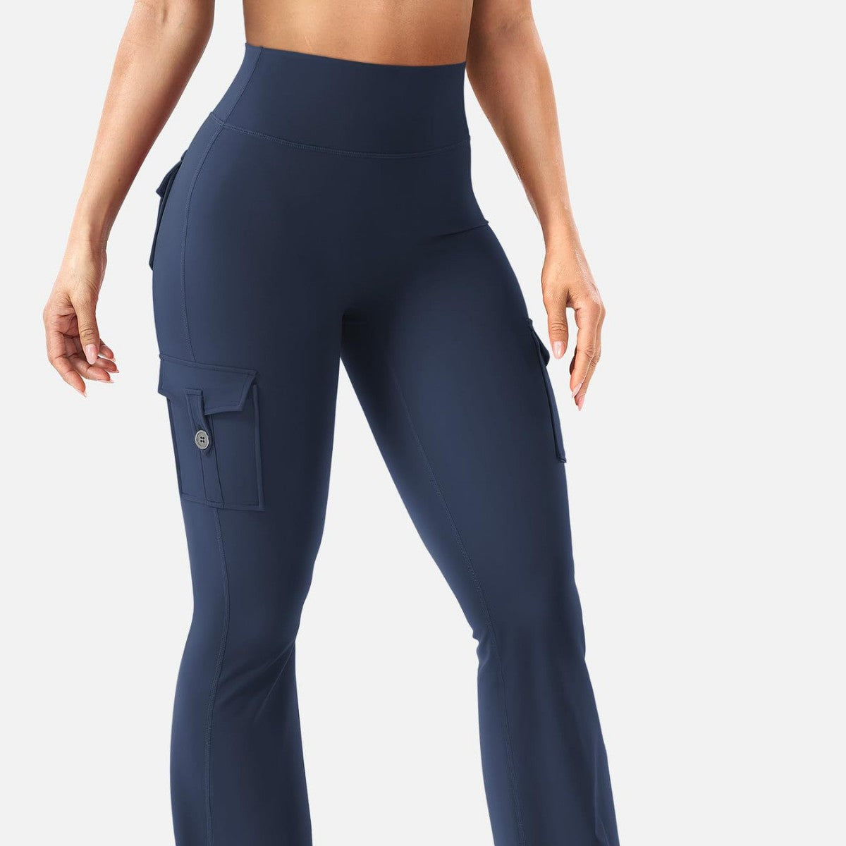 Women Cargo Pocket Flared Yoga Pants Tummy Control Fitness Leggings