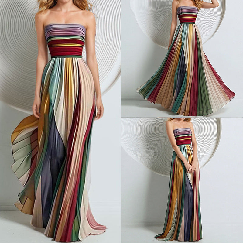 Elegant Strapless Printed Long Dress