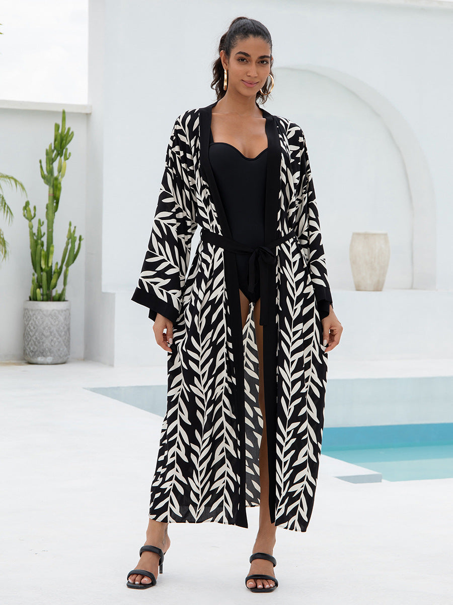 Rayon Printed Beach Cover-Up Loose Shirt Dress