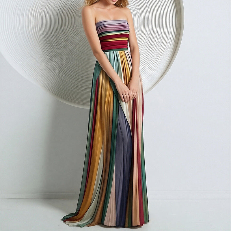 Elegant Strapless Printed Long Dress