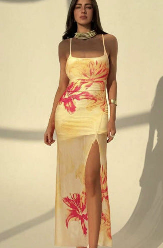 Women's Pleated Print Tulle Slip Dress