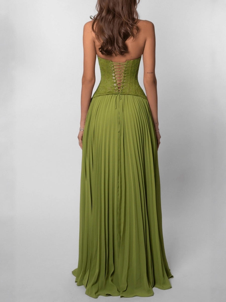 Womens Halterneck Pleated Dress