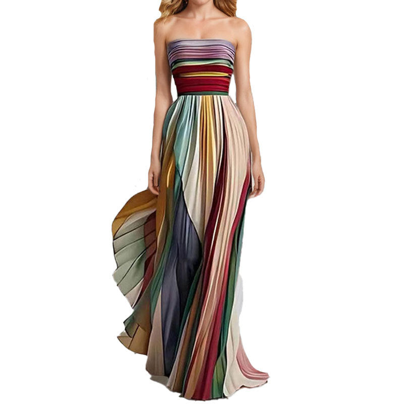 Elegant Strapless Printed Long Dress
