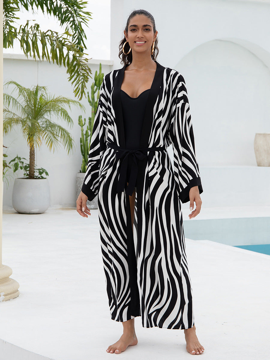 Rayon Printed Beach Cover-Up Loose Shirt Dress