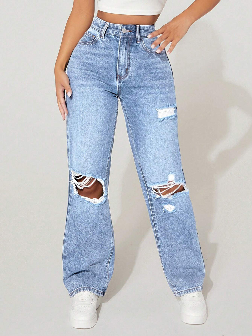 Women's High Waist Straight Leg Denim Pants