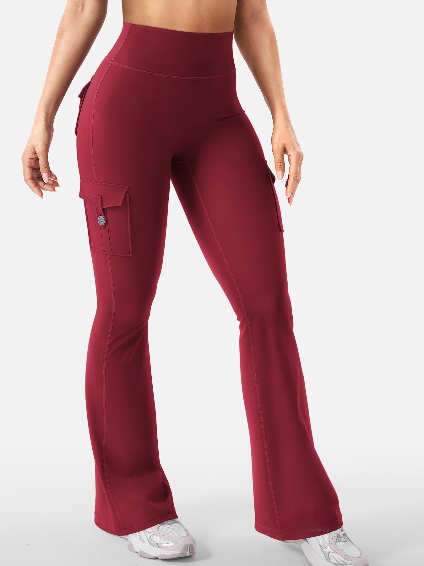 Women Cargo Pocket Flared Yoga Pants Tummy Control Fitness Leggings