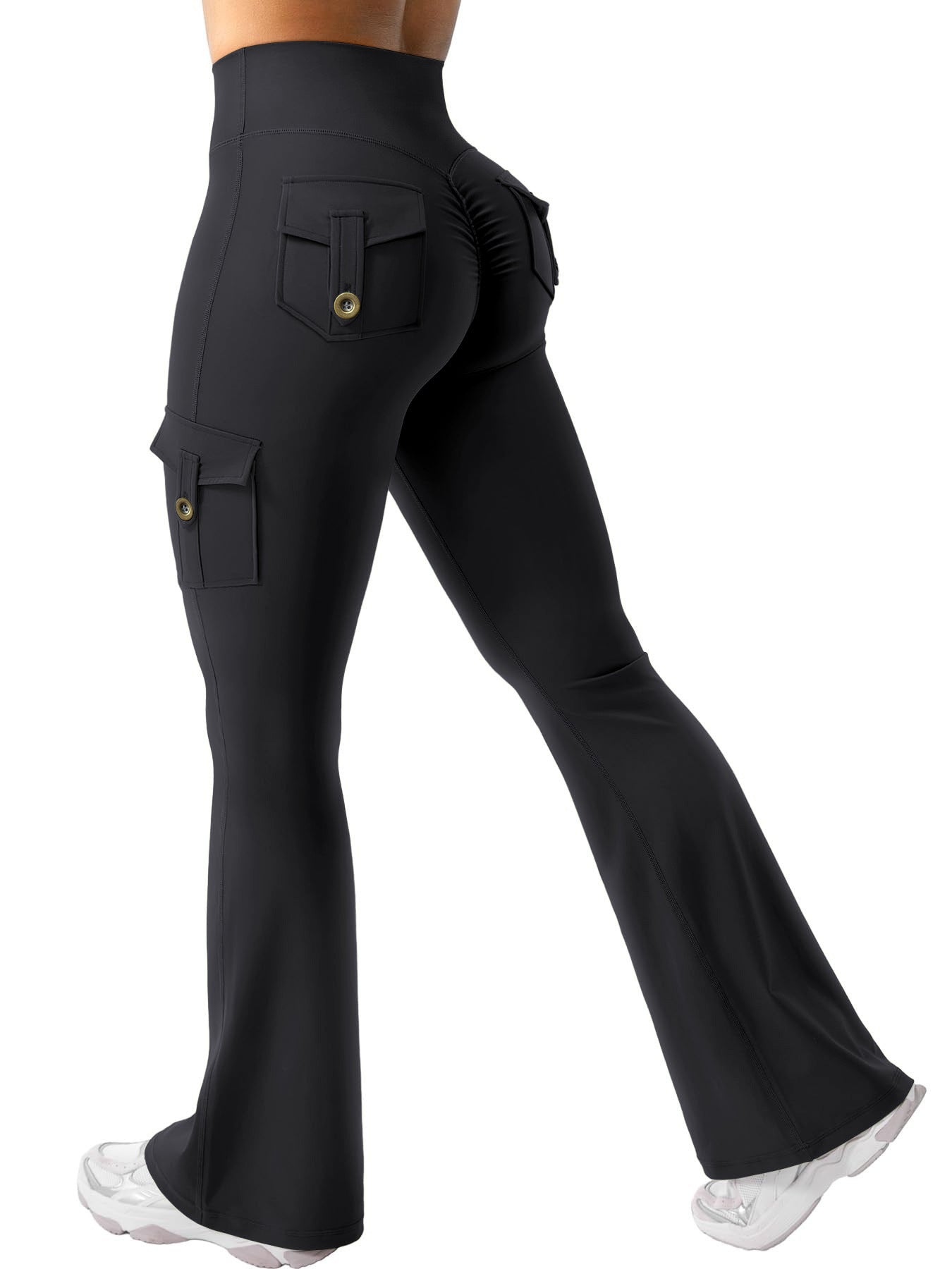 Women Cargo Pocket Flared Yoga Pants Tummy Control Fitness Leggings