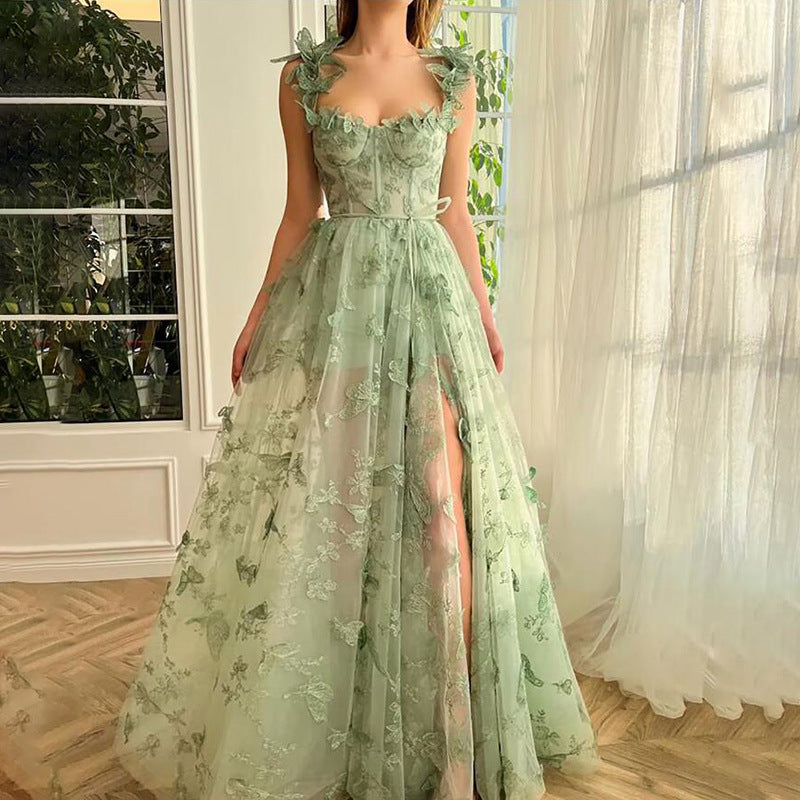 Elegant Lace Mesh Bridesmaid Evening Dress