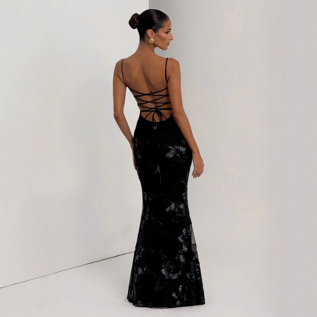 Elegant Floral Backless Long Dress for Women