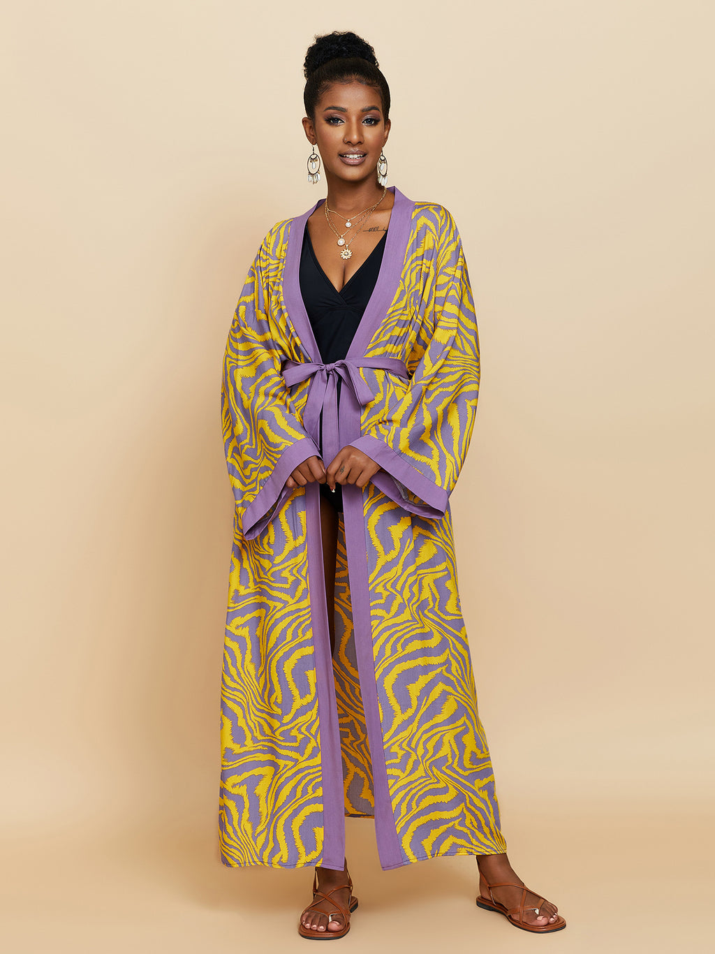 Rayon Printed Beach Cover-Up Loose Shirt Dress
