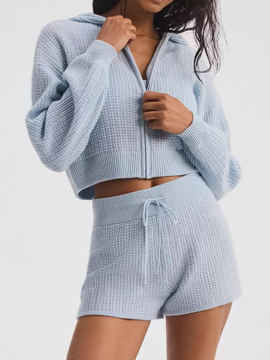 Waffle Knit Zip-Up Hoodie and Pants Set