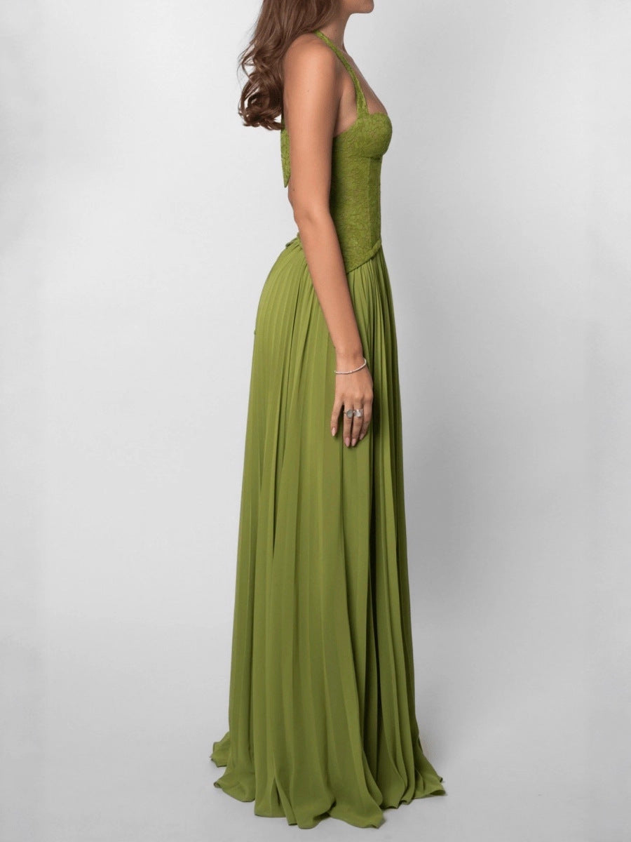 Womens Halterneck Pleated Dress