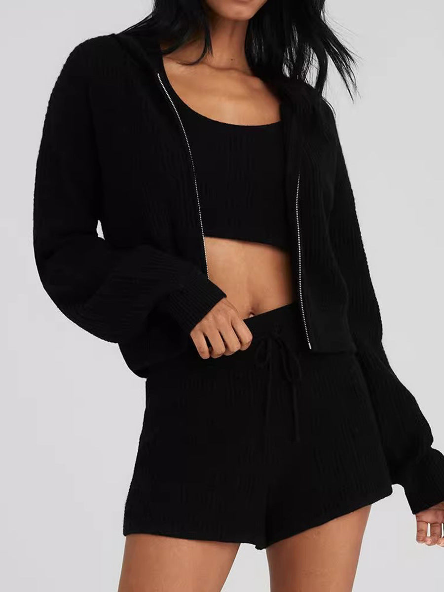 Waffle Knit Zip-Up Hoodie and Pants Set
