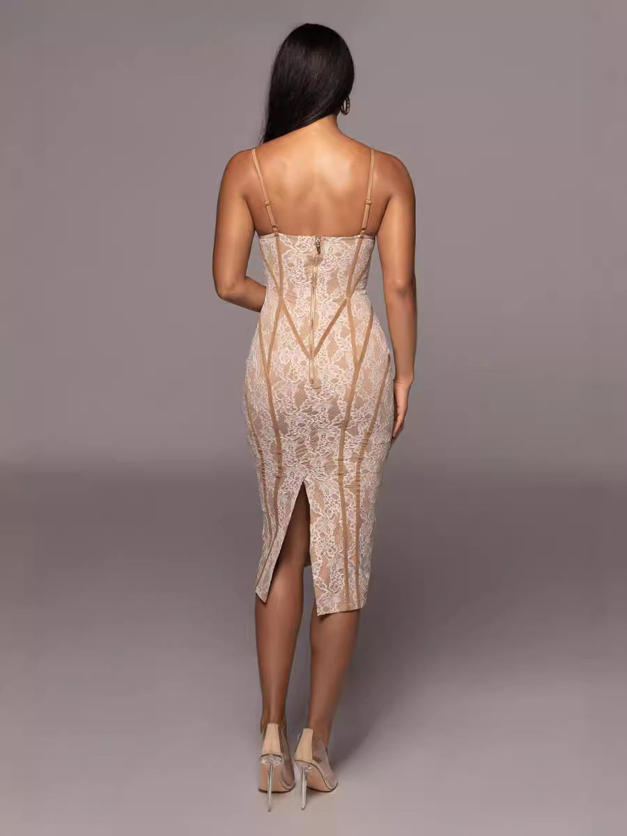 Womens Sleeveless Lace Bandage Dress