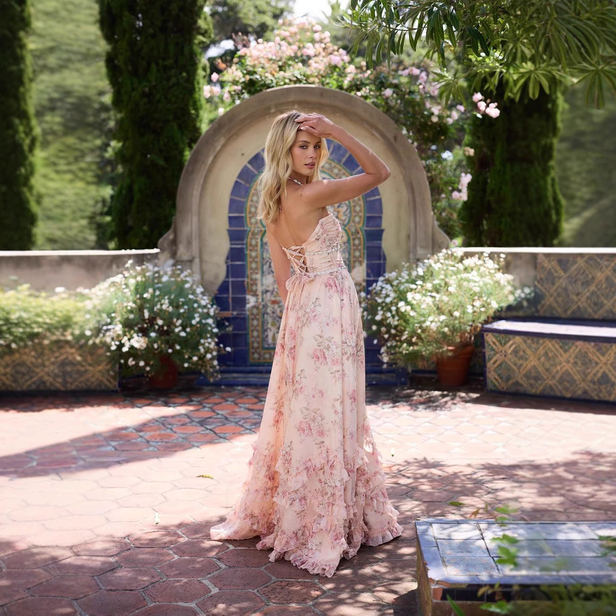 Elegant Floral Print Chiffon Dress